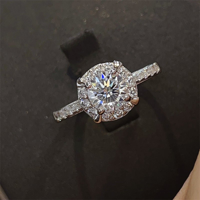 Moissanite Halo Ring for Women, Round Cut Floral-Inspired Promise Engagement Ring – view 1