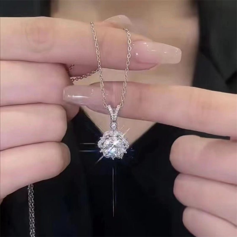 Floral Moissanite Pendant Necklace, Box Chain, 1-5 Carat Gift – view 1