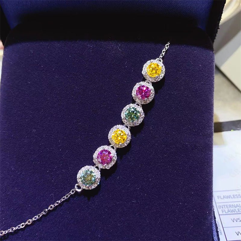 Colorful VVS1 Moissanite Tennis Bracelet for Women, 3 Carat Round Halo Bracelet – view 1