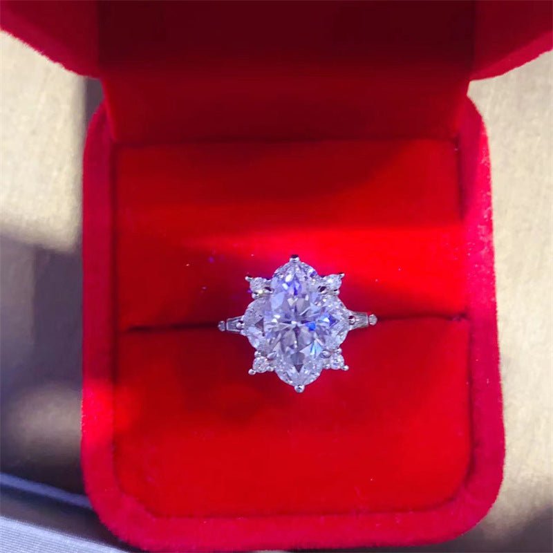 2 Carat Oval Cut Moissanite Ring for Women, Geometric Cluster Engagement Ring, Promise Ring, Sizes 9-20 – view 1