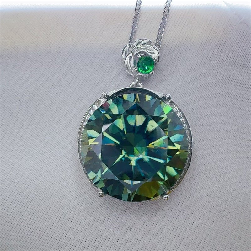 Green Round Moissanite Pendant Necklace, Halo Style Statement Jewelry for Women – view 1