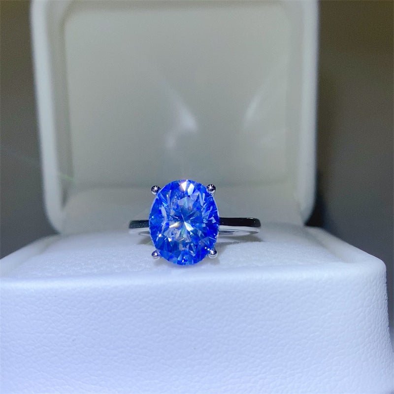 Blue Oval Moissanite Ring for Women, 1 Carat 2 Carat 3 Carat 5 Carat Engagement Style Ring – view 1