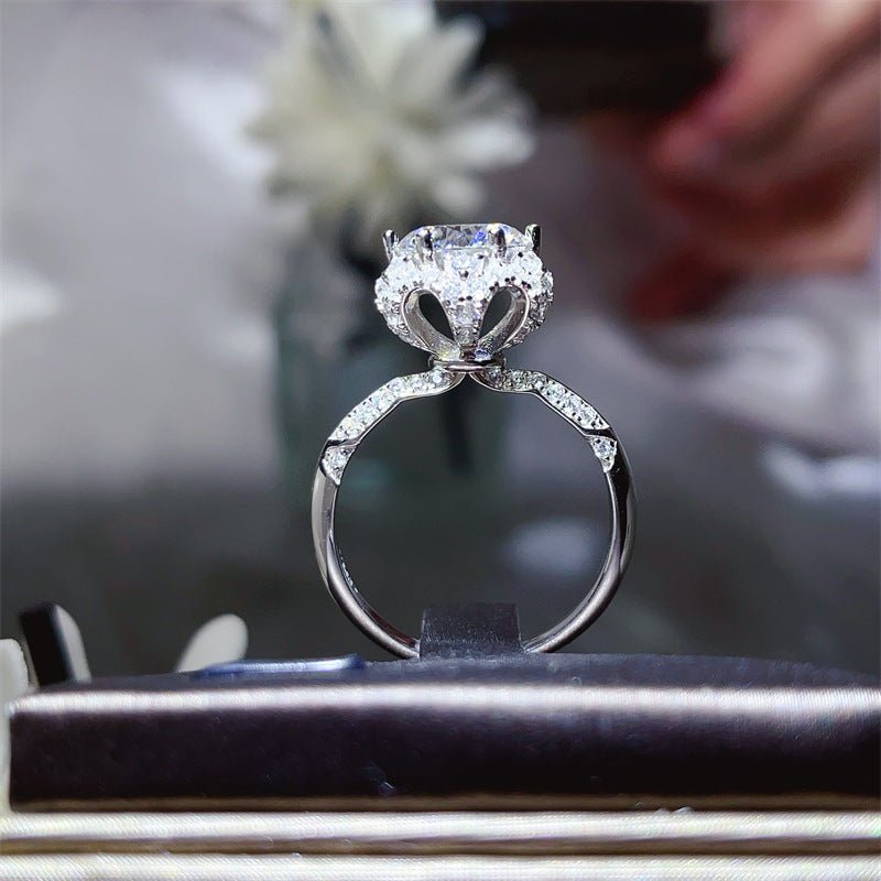 Moissanite Halo Engagement Ring for Women, U-Shaped Geometric Wedding Ring, 1 Carat 2 Carat 3 Carat Ring – view 1
