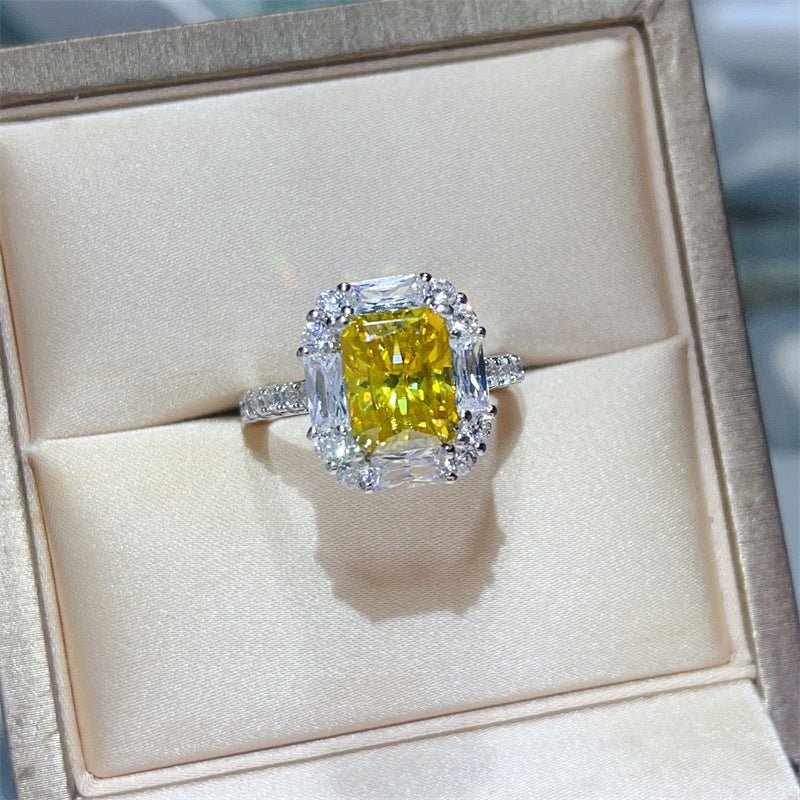 3 Carat Yellow Radiant Cut Moissanite Halo Ring for Women – view 1
