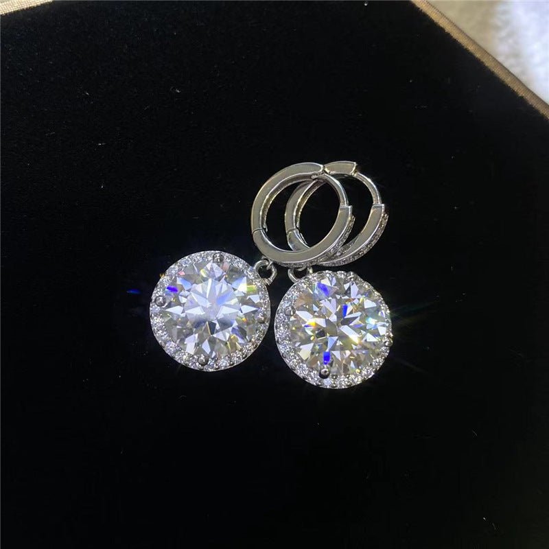 Moissanite Halo Drop Hoop Earrings for Women, Round Pavé Water Ripple Dangle Earrings – view 1