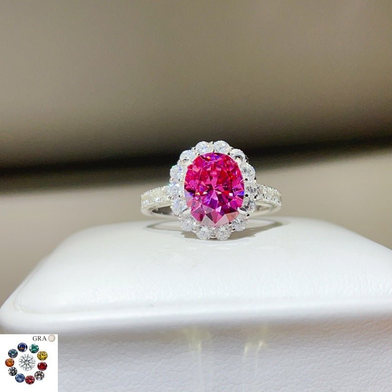 3 Carat Oval Moissanite Halo Ring for Women, S925 Ring, Color Stone Engagement Ring – view 1