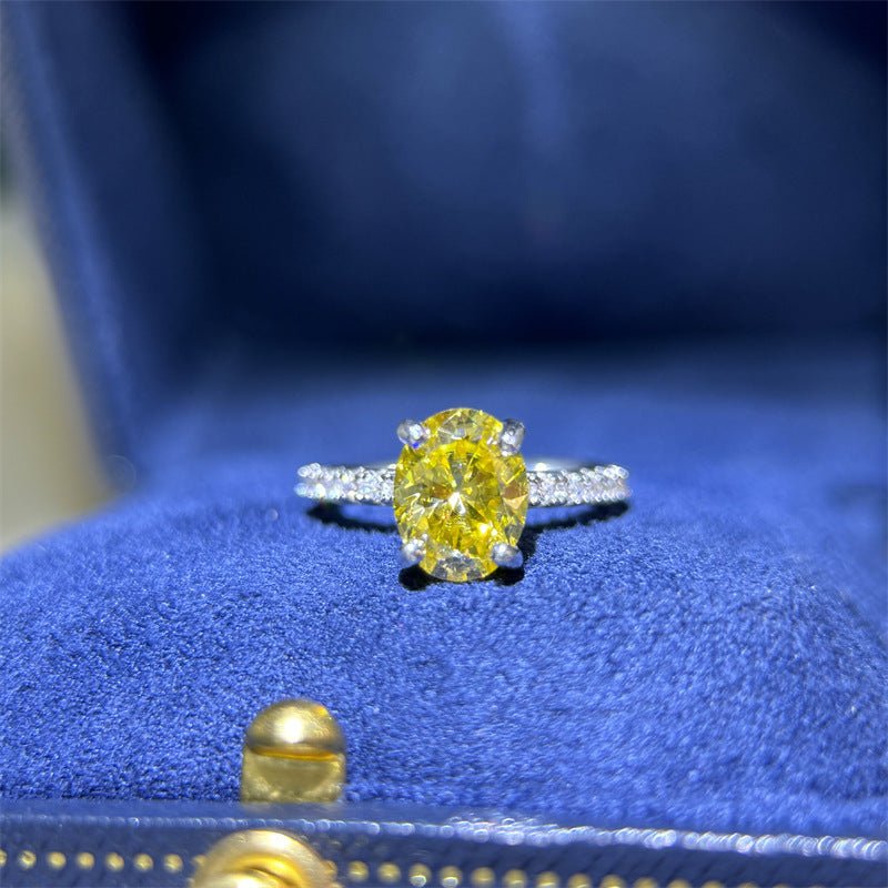Yellow Oval Moissanite Ring for Women, U-Shaped Pave Band Engagement Ring, 1 Carat or 2 Carat – view 1