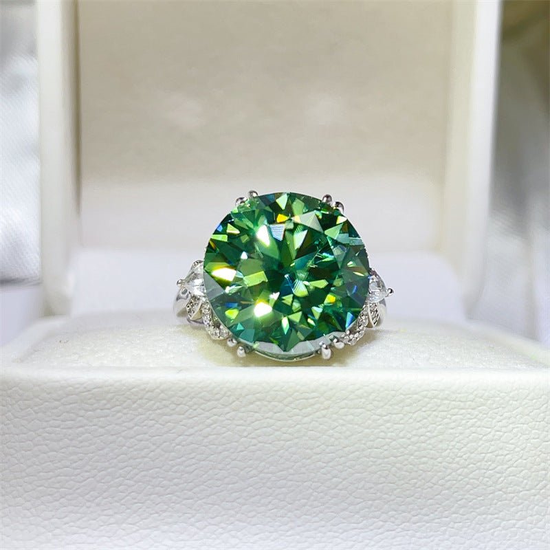 10 Carat Green Moissanite Ring for Women, Round Statement Engagement Ring – view 1