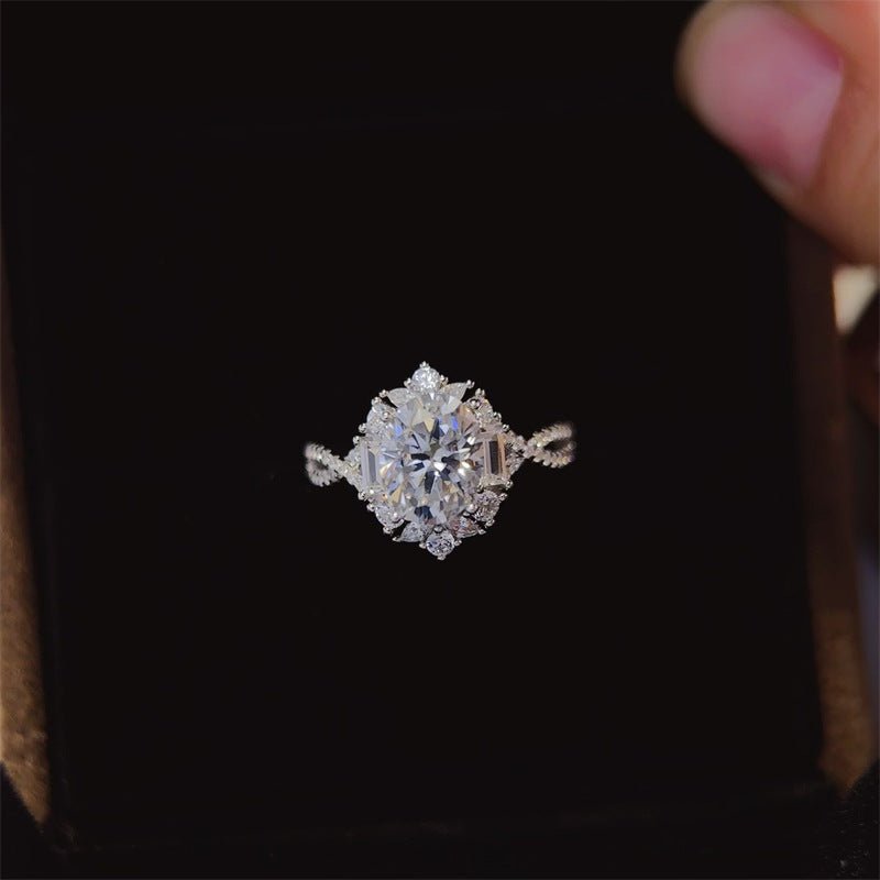 Oval Moissanite Halo Ring 2 Carat Engagement Ring for Women – view 1