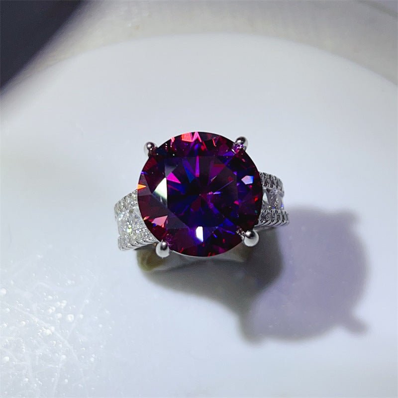 10 Carat Moissanite Ring with Triple Row Pavé Band, Round Statement Engagement Ring – view 13