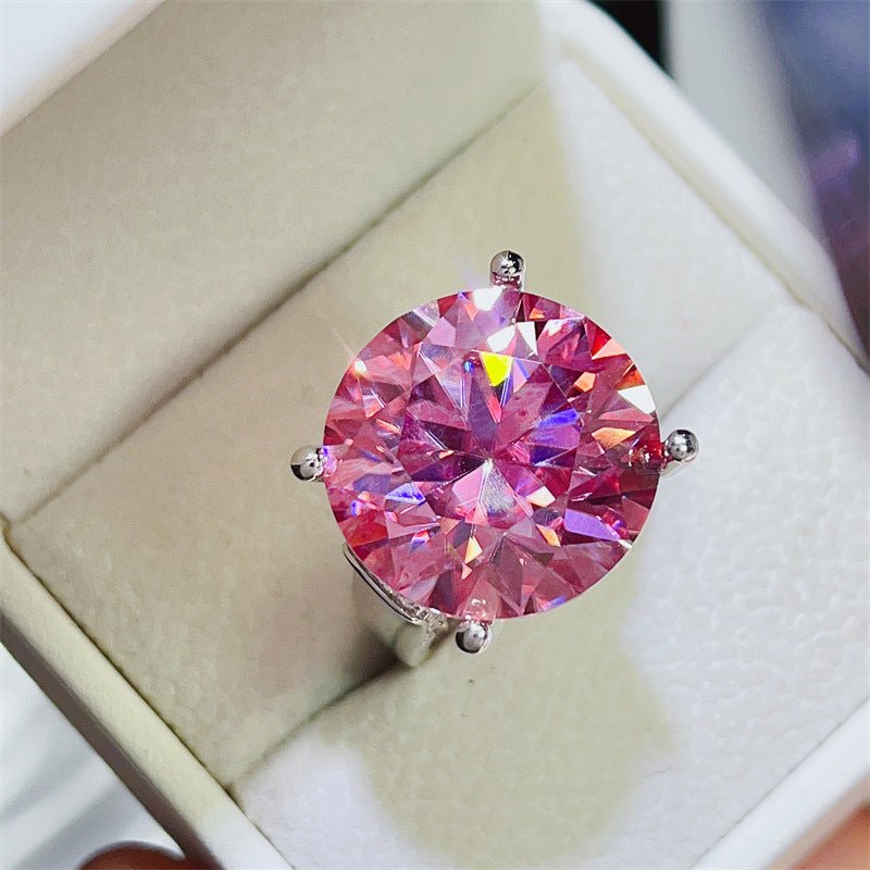 Pink Moissanite Ring for Women – 20 Carat Round Solitaire Statement Ring – view 1