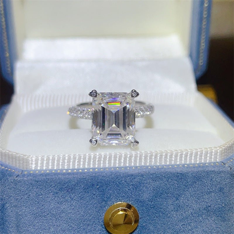 5 Carat Emerald Cut Moissanite Ring for Women, Pavé Band Engagement Style Ring – view 1