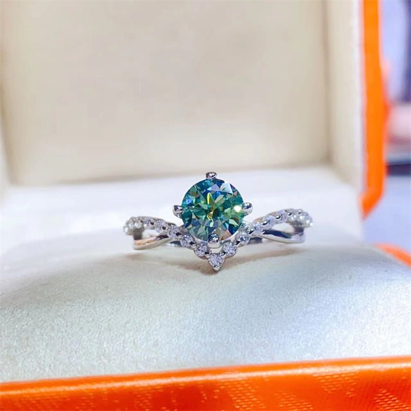 1 Carat Green Moissanite Ring for Women, Round Center Promise Engagement Ring with Curved Sparkling Side Band, Available Size 9-20 – view 1