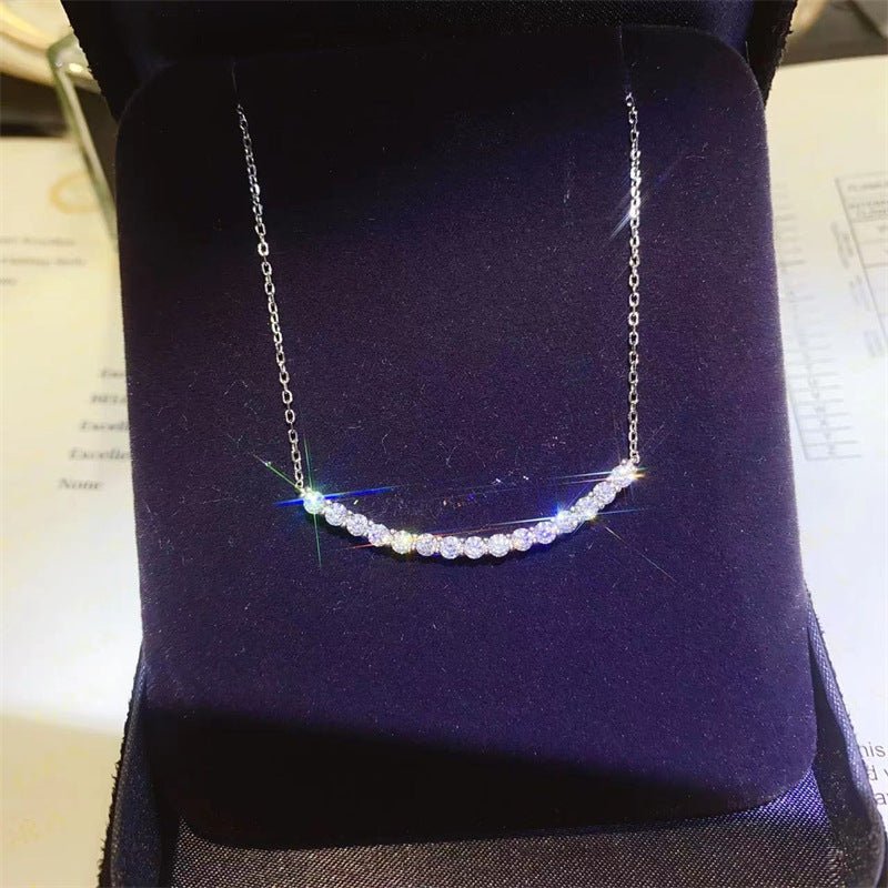 925 Silver Moissanite Smile Necklace, Curved Pendant Collarbone Chain for Women – view 1