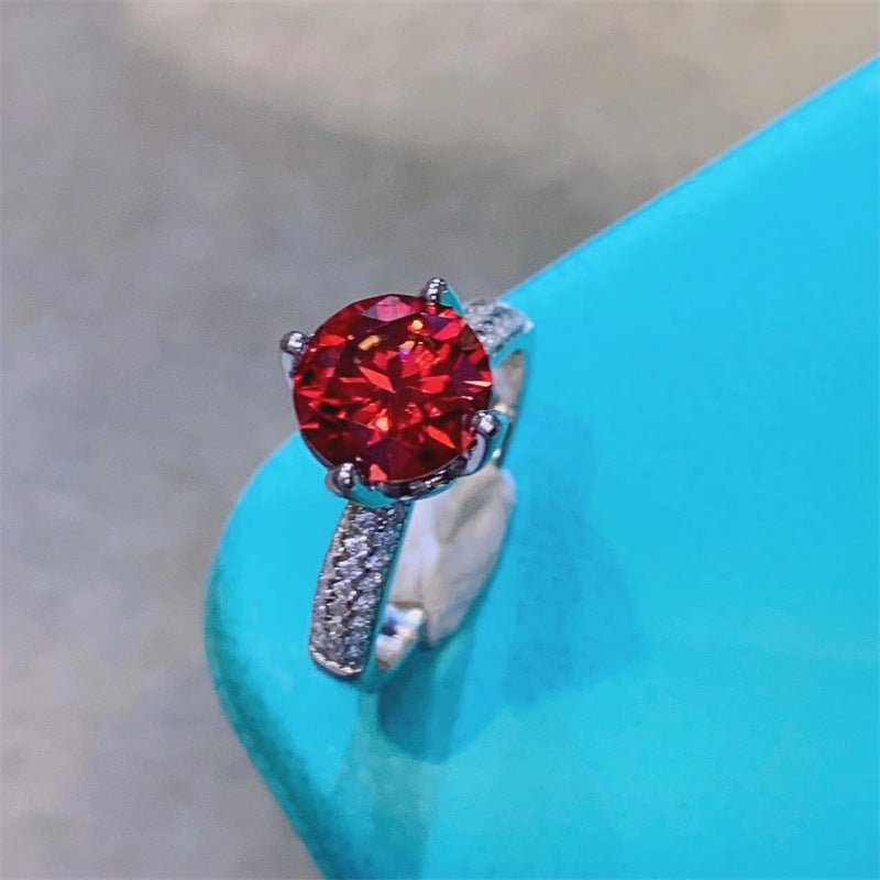2 Carat Pigeon Blood Red Moissanite Ring with Pavé Band for Women – view 1