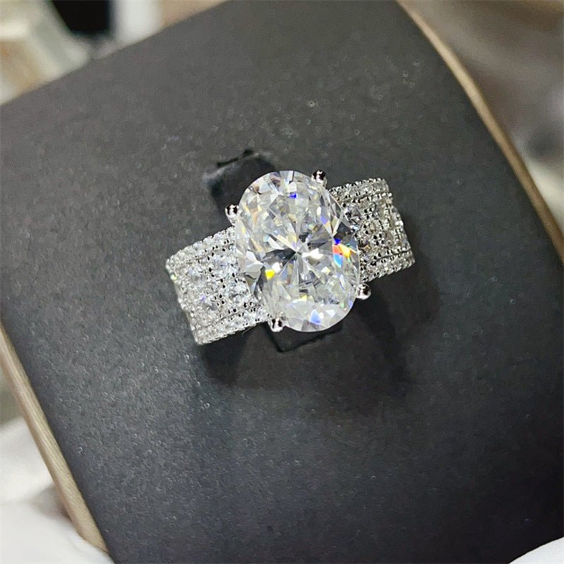 8 Carat Oval Moissanite Halo Ring for Women, Wide Pavé Engagement Ring, D Color Statement Ring – view 1
