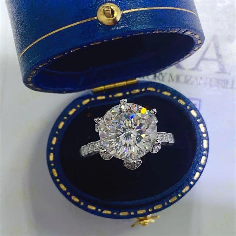 5 Carat Moissanite Ring for Women, Round Cut Solitaire Engagement Ring with Pavé Band – view 1