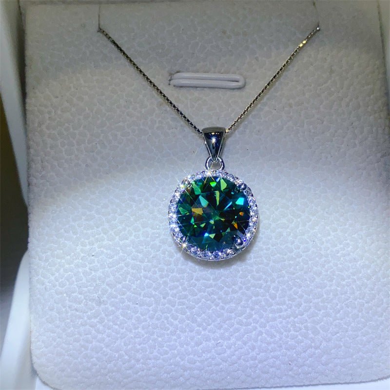 Round Halo Moissanite Pendant Necklace for Women, 2 Carat 3 Carat 5 Carat Sparkling Statement Necklace – view 1
