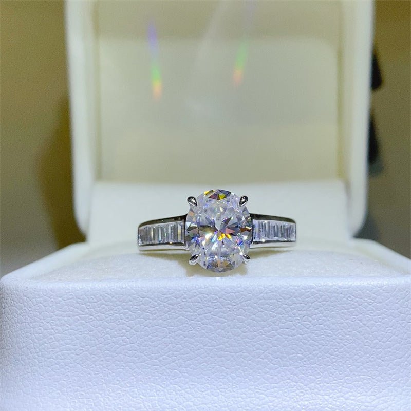 Oval Moissanite Ring with Baguette Side Stones, Vintage Style Engagement Ring for Women – view 1