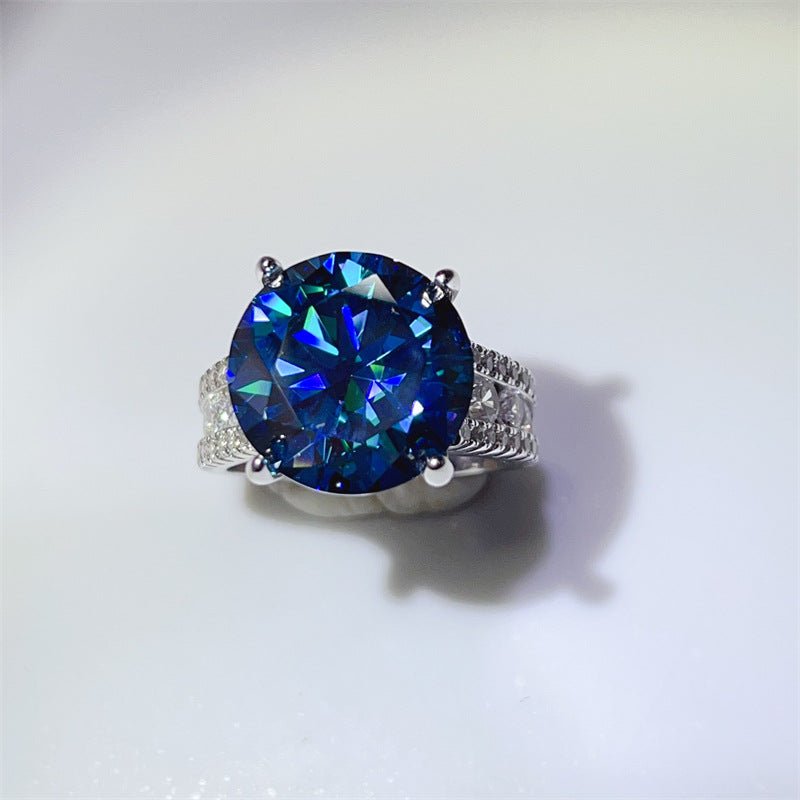 10 Carat Moissanite Ring with Triple Row Pavé Band, Round Statement Engagement Ring – view 18