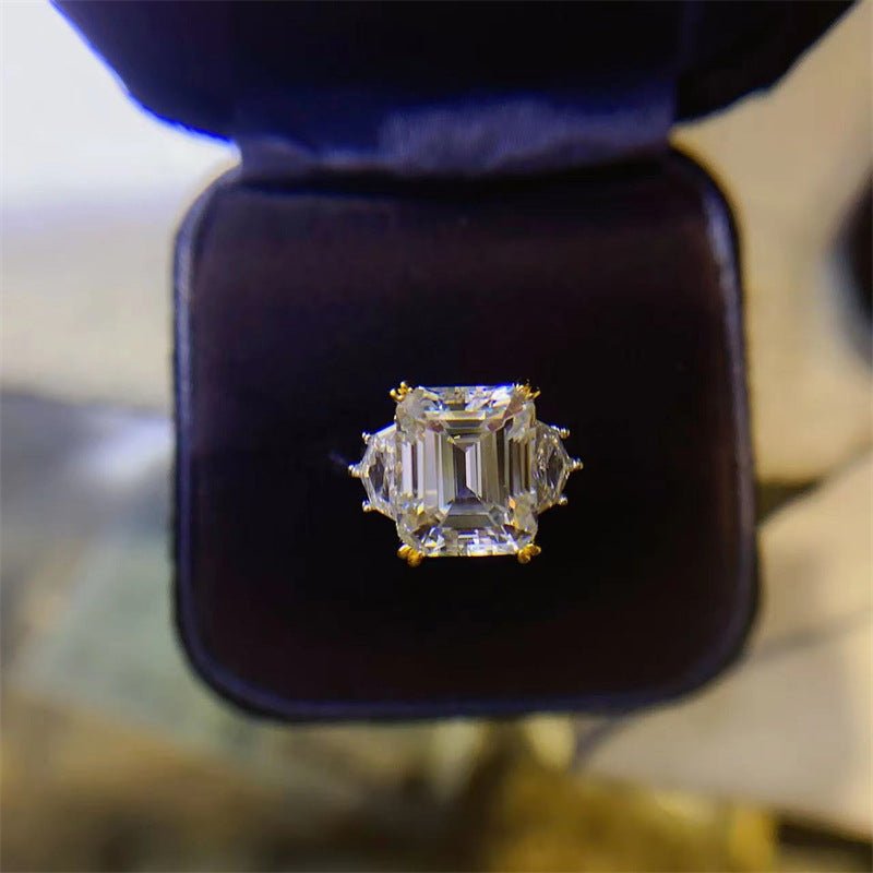 5 Carat Emerald Cut Moissanite Ring, D Color, Geometric Women's Ring, Sizes 9-19 – view 1