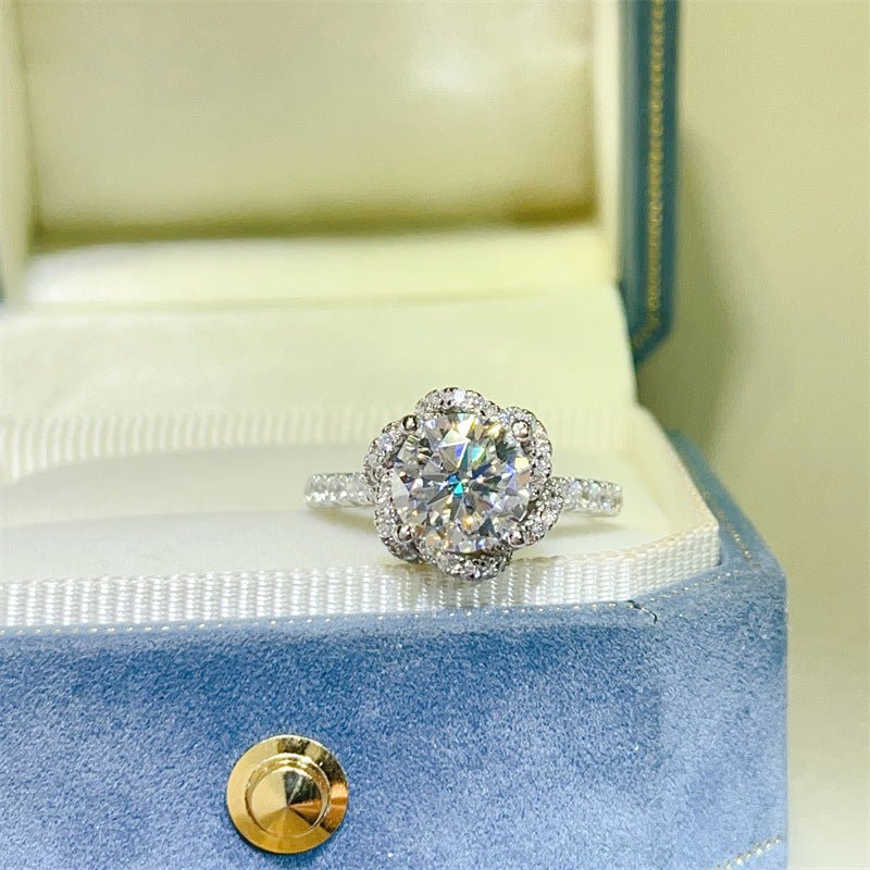 Round Halo Moissanite Ring for Women, VVS1 D Color Engagement Ring, Floral Cluster Style Promise Ring, 1 Carat or 2 Carat – view 1