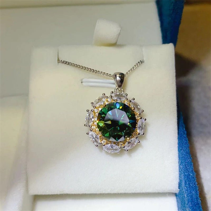 Flower Moissanite Pendant Necklace for Women, Green White Pink, 2ct 3ct 5ct Halo – view 1