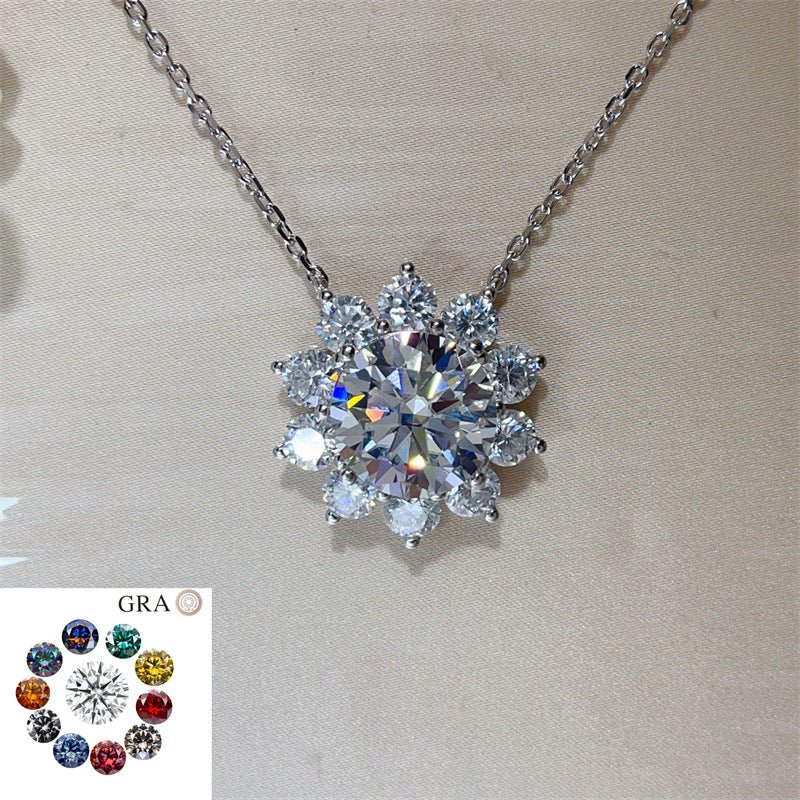 15 Carat Moissanite Flower Pendant Necklace for Women, Color Halo Statement Chain Necklace – view 1