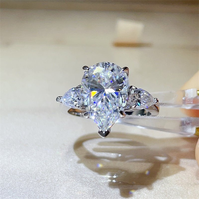6 Carat Pear Cut VVS1 Moissanite Ring for Women, Three Stone Engagement Ring, D Color Statement Promise Ring – view 1