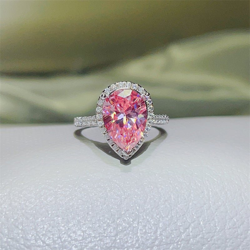 Pear Shaped Moissanite Halo Ring for Women, Pink & Blue Stone Engagement Ring, 1 Carat 2 Carat 5 Carat Promise Ring – view 1