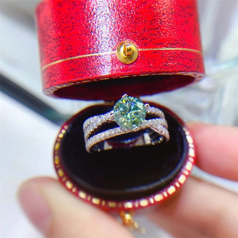 Green Moissanite Ring for Women, VVS1 Double Band U-Shape Ring, Size 9-19 – view 1
