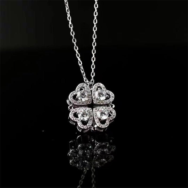 Four Leaf Clover Moissanite Pendant Necklace for Women - Round Stone Collarbone Chain Gift Jewelry – view 1