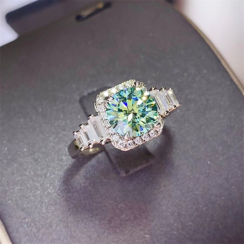 3 Carat Moissanite Halo Ring with Side Baguette Accents, Geometric U Shape Stackable Women’s Ring – view 1