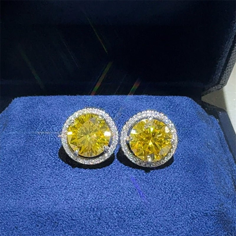 Yellow Moissanite Stud Earrings Round Cut Halo Earrings for Women – view 1