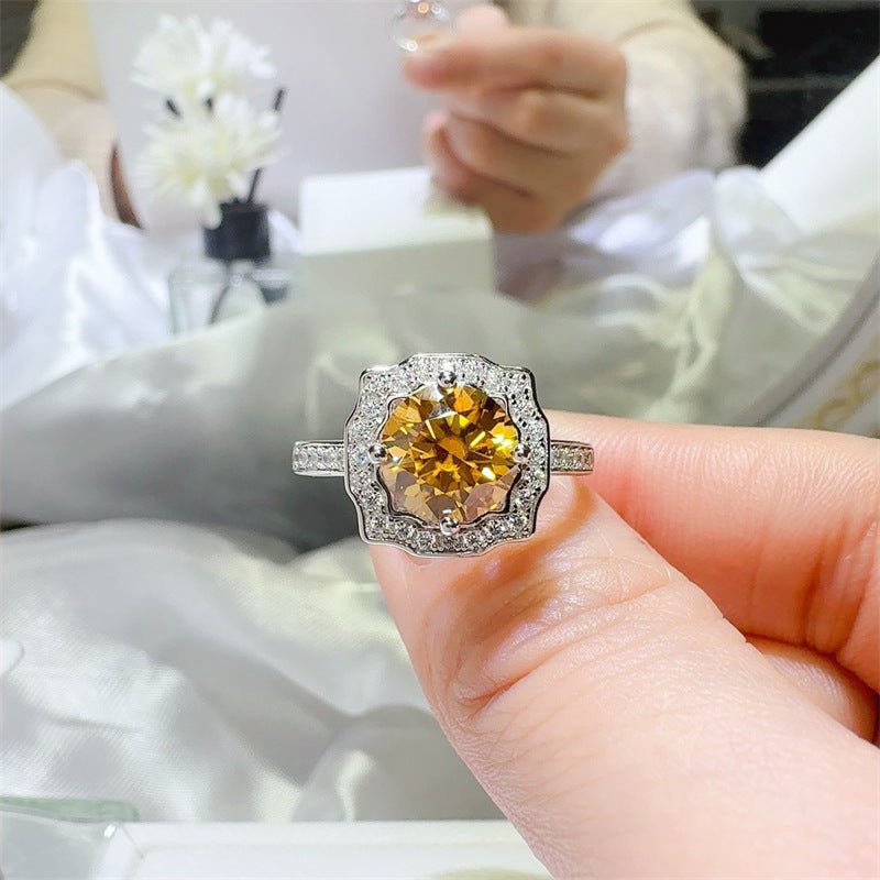 Yellow Moissanite Halo Ring for Women, 1 Carat or 2 Carat Statement Engagement Ring – view 1