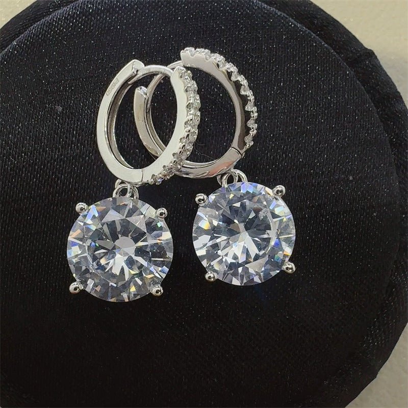 Round Moissanite Drop Hoop Earrings for Women, Six-Prong Dangle Earrings – view 1