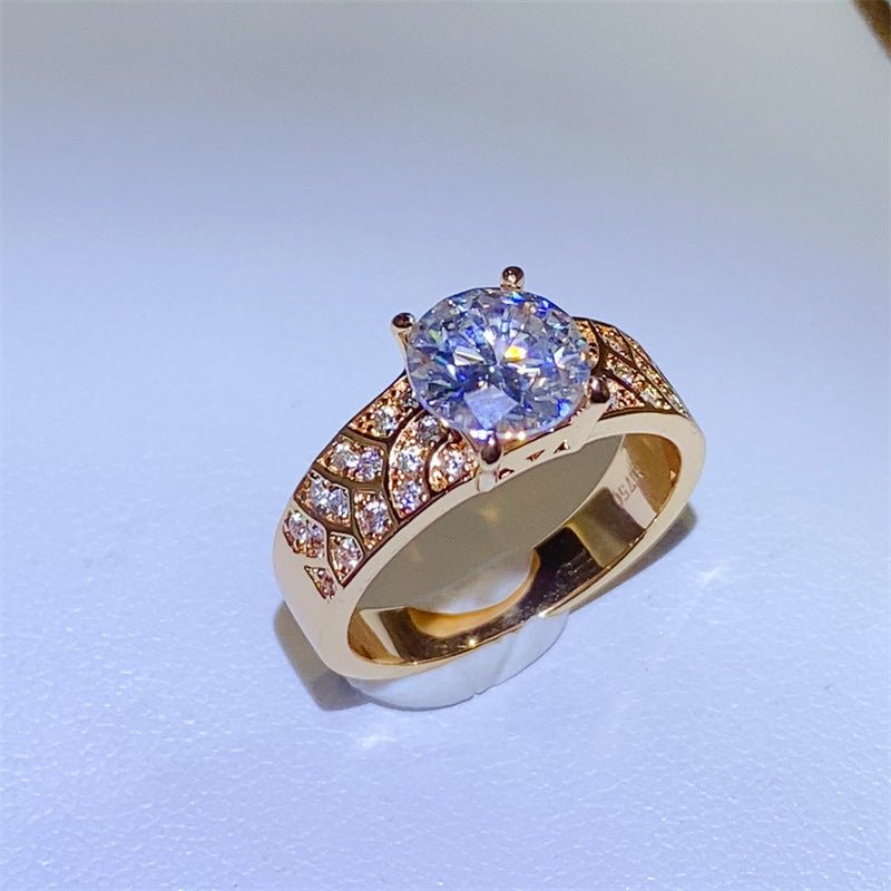 Moissanite Ring for Women, Round Cut Engagement Ring with Pavé Band – view 1