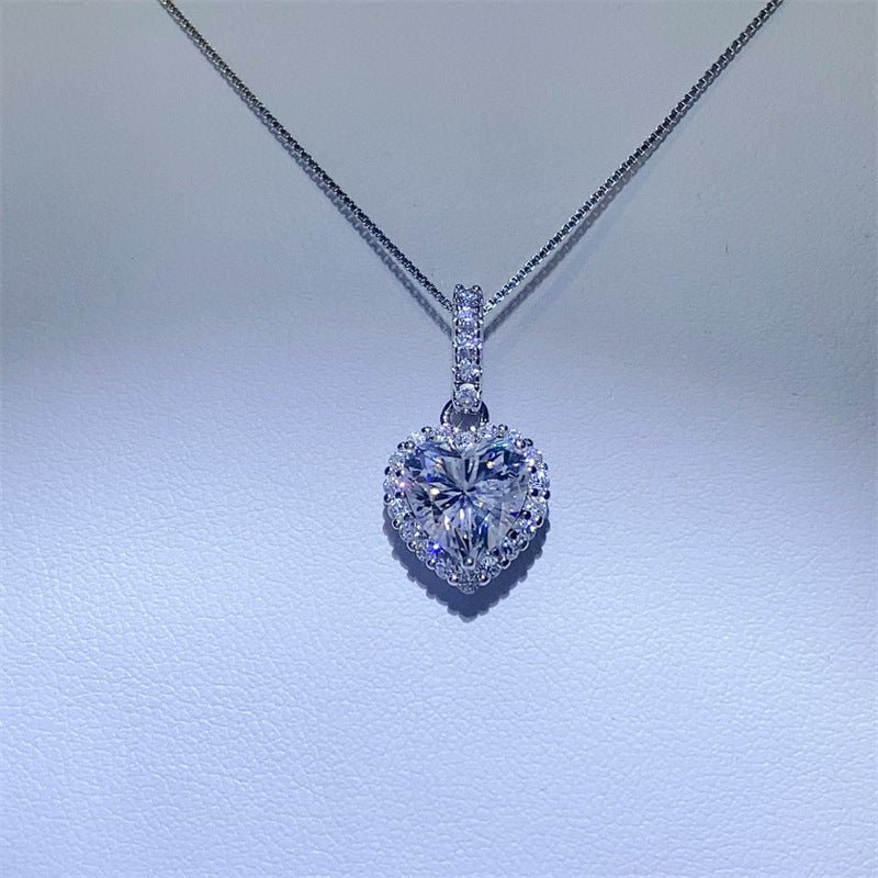 Heart Moissanite Pendant Necklace with Paved Halo Chain – view 1
