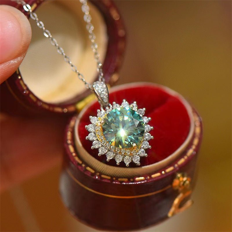 3 Carat Green Moissanite Necklace Halo Pendant Chain for Women – view 1