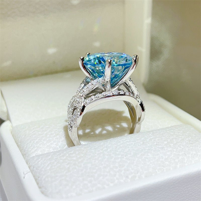 Blue Moissanite Ring for Women - 5 Carat or 10 Carat Split Shank Engagement Ring – view 1