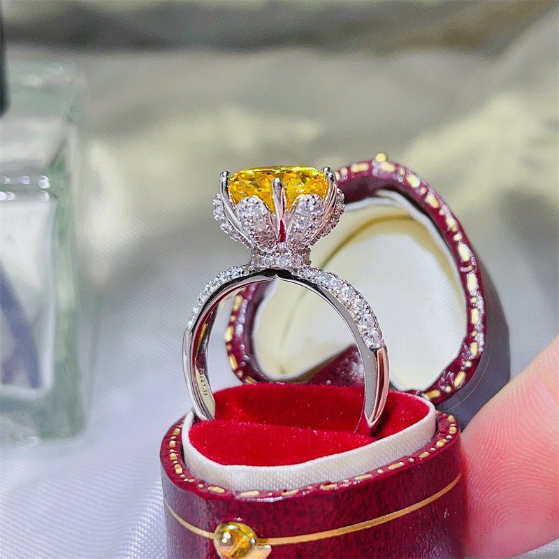 Oval Cut Yellow Moissanite Ring for Women, Pavé Band Engagement Ring, 1 Carat 2 Carat 3 Carat 5 Carat Statement Ring – view 1