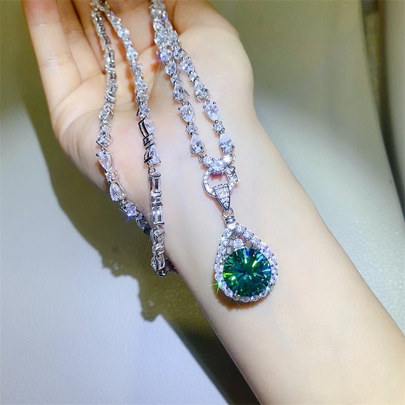 Green Moissanite Necklace Teardrop Pendant Chain for Women 5 Carat or 10 Carat – view 1