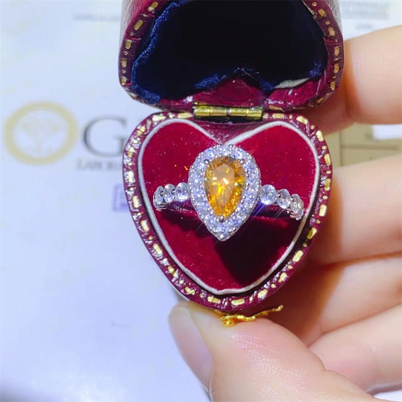 1 Carat Yellow Moissanite Pear Halo Ring for Women, VVS Teardrop Promise Ring – view 1