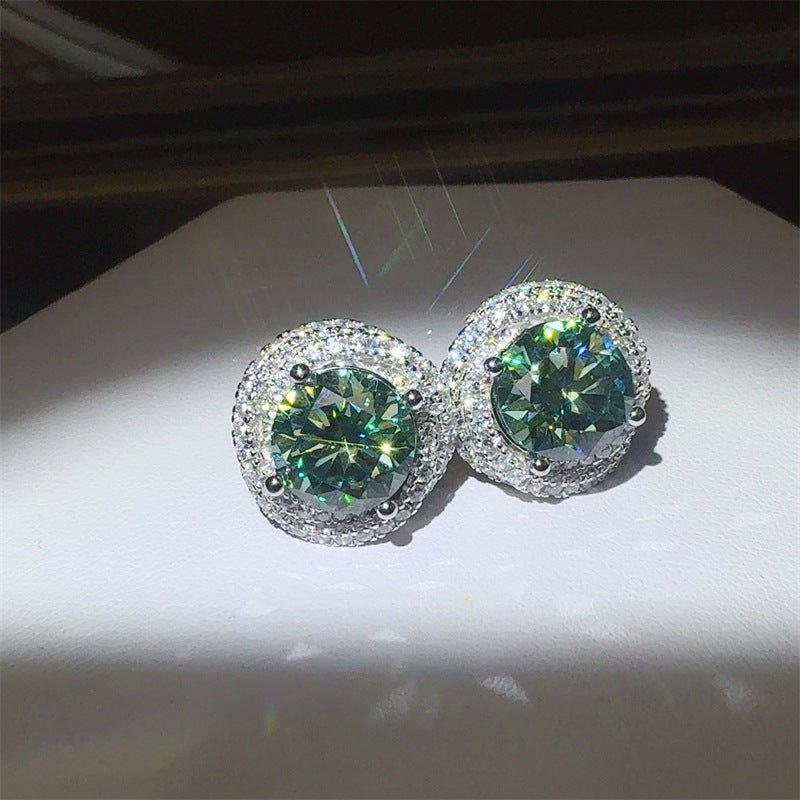 Green Moissanite Halo Stud Earrings for Women, Round Cut 6 Carat Total Ear Studs – view 1