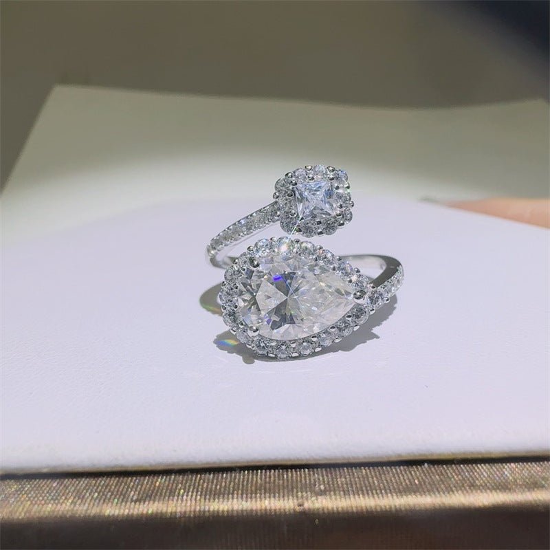 Moissanite Halo Ring for Women – Geometric Pavé Statement Engagement Style Ring – view 1
