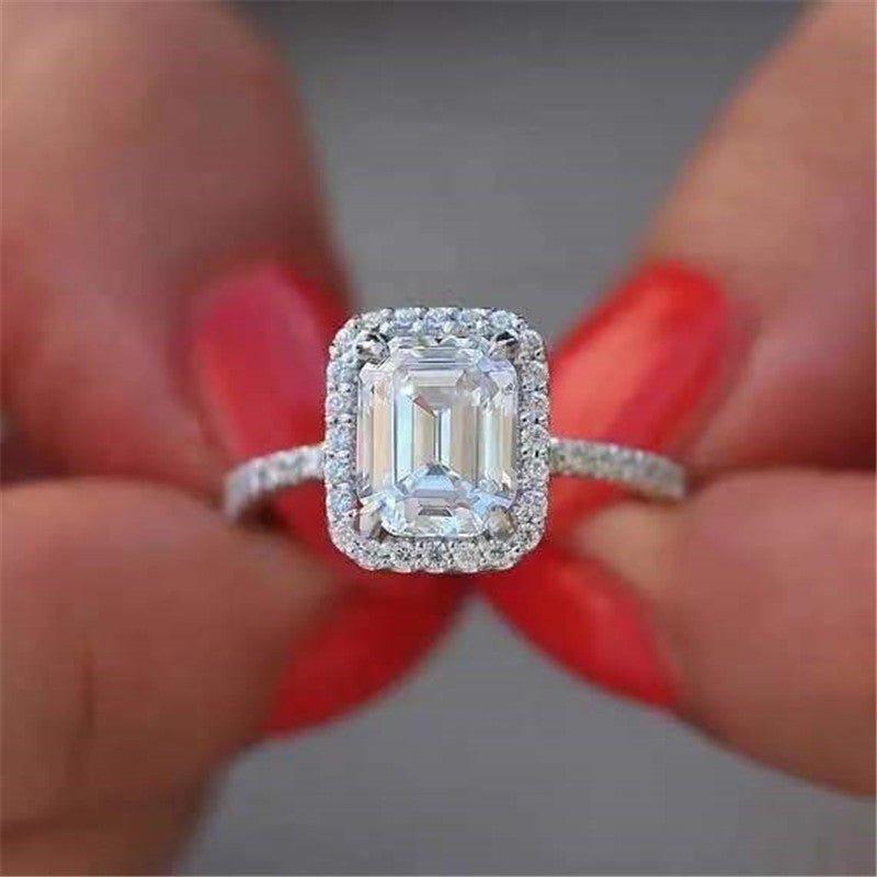 Emerald Cut Moissanite Halo Ring for Women, 1CT/2CT Engagement Promise Ring – view 1