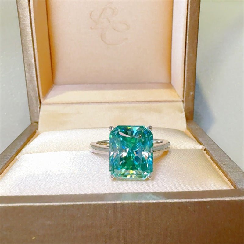 Mint Green Moissanite Ring for Women, Elongated Cut Solitaire Engagement Ring, 1 Carat 2 Carat 3 Carat 5 Carat Statement Ring – view 1
