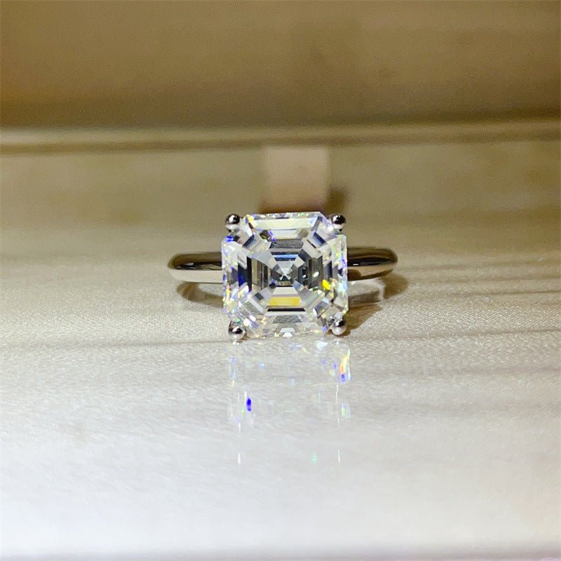 925 Silver Moissanite Ring, Geometric Square Cut Engagement Style Ring for Women, Asscher and Princess Cut Options – view 1