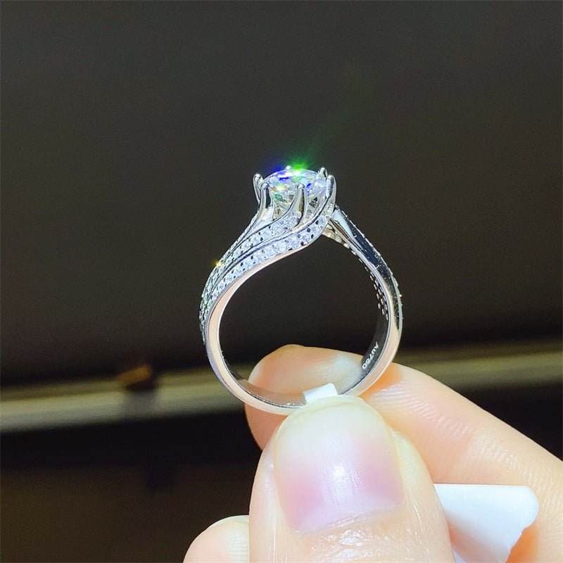 1 Carat VVS Moissanite Engagement Ring for Women, Six-Prong Solitaire Wave Band Ring, Floral U-Shape Promise Ring – view 1