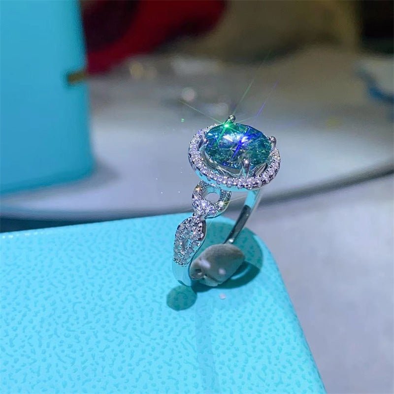 2 Carat Mint Green Moissanite Double Halo Ring, Women’s Pavé Ring, Size 8-20 – view 1